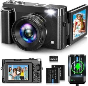 4K Digital Camera for Photography Autofocus 48MP Vlogging Camera for YouTube with 3” 180°Flip Screen 16X Digital Zoom 4K Video Compact Travel Camera with SD Card,Flash, Anti-Shake (Black)