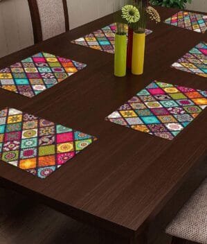 PVC Printed Reversible Placemat, Size 30 x 45 cms, Set of 6 Pcs,Extra PVC Coating Dining Table Mat,Rectangle Shape
