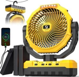 36000mAh Portable Camping Fan – 150HRS Rechargeable Fan with Detachable Battery with LED & Remote – 4 Speeds Battery Powered for Tent,Travel, Office, Jobsite