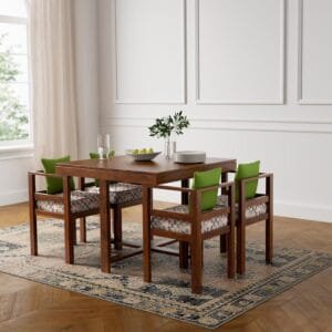 Amazon Brand – Solimo Virgo Solid Sheesham Wood 4 seater Dining Table with Chairs, Mahogany Finish