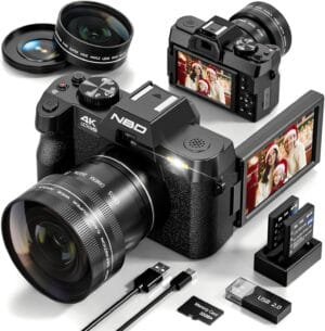 48MP Digital Cameras for Photography with WiFi & App Control,4K Autofocus Vlogging Camera for YouTube with 16X Zoom, Anti-Shake, 32GB TF Card, Dual Batteries, 52mm Wide Angle & Macro Lens