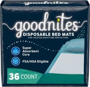Goodnites Disposable Bed Pads/Bed Mats for Bedwetting, 2.4 x 2.8 ft, 36 Ct (4 Packs of 9)