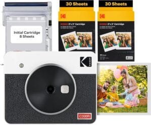 KODAK Mini Shot 3 Retro 4PASS 2-in-1 Instant Digital Camera and Photo Printer (3×3 inches) + 60 Sheets Cartridge Bundle, White