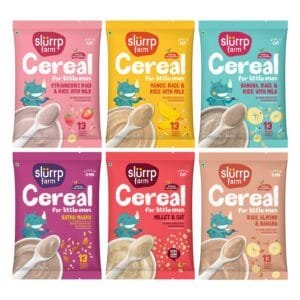 Slurrp Farm No Added Sugar, No Salt Multigrain Cereals Trial Pack Combo | Goodness of Millets – Ragi, Jowar, Oats | Healthy Food for Kids | Real Fruits, 300g (50g*6)