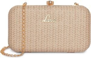 Lavie Women’s Oval Frame Clutch | Detachable Chain Sling Strap | Ladies Purse Wallet, Gold Metallic, S
