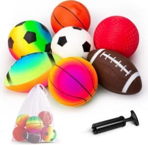 EVERICH TOY Soft Ball Set for Toddlers & Kids Age 1-6, 7 Pcs Sports Set with 5” Playground Balls, Soccer, Basketball & Football – Ideal for Home, Yard, Pool, Park & Classroom – Gift for Boys & Girls