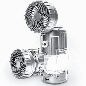 Camping Lanterns with Fan,Solar Camping Fan Charging for Phone, Rechargeable LED Lanterns Camping Fans for Tents Power Outage Hurricanes Camping Gear(Silver)