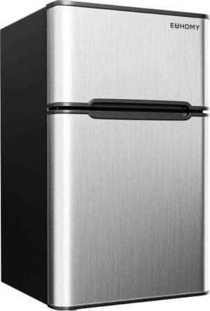 EUHOMY Mini Fridge with Freezer, 3.2 Cu.Ft Mini Refrigerator fridge, 2 door For Bedroom/Dorm/Office/Apartment – Food Storage or Cooling drinks, Silver