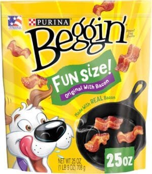 Purina Beggin’ With Real Meat Dog Treats, Fun Size Original With Bacon Flavor – 25 oz. Pouch