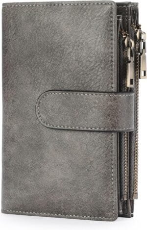 GOIACII Womens Wallets Rfid Credit Card Holder with 2 Zipper Pockets, 3 ID Windows Ladies Purse Leather