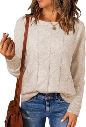 EVALESS Casual Crewneck Sweaters for Women Fall Spring 2025 Lightweight Long Batwing Sleeve Pullover Sweaters Tops Clothes