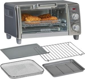 BLACK+DECKER 4-Slice Crisp ‘N Bake Air Fry Toaster Oven,TO1787SS-RFP, 4-Slice, 5 Cooking Functions, 30 Minute Timer, Stainless Steel
