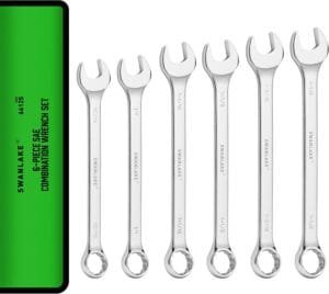 6-Piece All-Purpose Combination Wrench Set, SAE & Standard 15/16” to 1-1/4”, Heat Treated CR-V, 12-Point Box End Big Wrench Set, Master Long Mechanic Tool Set with Rolling Pouch
