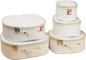 Fabric Dotted Cream Makeup Storage Box Travelling Vanity Cosmetic Toiletry Bag Necklace Wardrobe Organizer Jewellery Pouch for Women