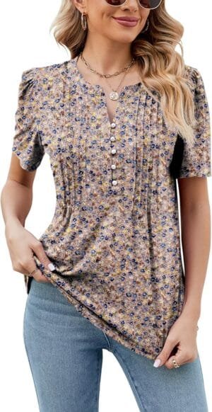 LUYAA Women’s Long Sleeve Casual Blouses Dressy Tunic Top V Neck Button Office Wear Fall Winter