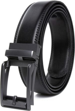 CONTACTS Men’s Leather Belt, 15-BLACK (Waist Size Fit From 28″ TO 42″)