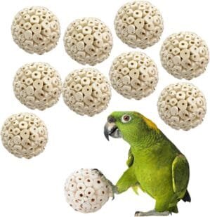Natural Sola Wood Atta Ball Birds Foraging Toys for Cockatiels, Parrots, Budgies, Conures | 6 cm | Pack of 10 Pcs