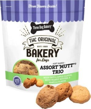 Three Dog Bakery Assort”Mutt” Trio, 48oz – Delicious Dog Treats With Oats, Apple, Peanut Butter & Vanilla, Premium Dog Training Treats, Puppy Treats