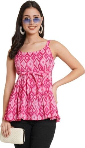 Jaipuri Cotton Printed Strappy Sleeveless Top for Women