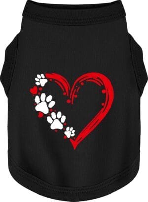 Discover Cozy Sleeveless Canine Wear: Soft, Lightweight, and Breathable Cotton Dog Shirt Featuring Heart and Paw Graphics. Vest Tank Top is Ideal for Small, Medium, and Large Breeds Black XL
