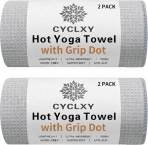 2 Pack Hot Yoga Towel with Grip Dot，Stickyfiber Yoga Mat Towels Non Slip for Hot Yoga,Absorbent Microfiber Sweat Anti-Slip Cover,Bikram,Pilates,Exercise,Fitness