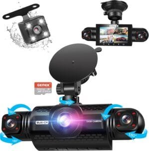 360 Degree View 4 Channel Dash Cam Front and Rear Inside Left Right, GEMEK Dash Camera for Cars FHD 1080P Free 64GB TF Card, Multi-Ch Dash Camera for Cars,Night Vision, 24H Parking Mode
