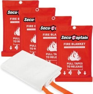 SecuCaptain Emergency Fire Blanket for Home and Kitchen – 4 Pack 40″x40″ Flame Suppression Fiberglass Fire Blankets for House Camping Car Office Warehouse Survival Safety