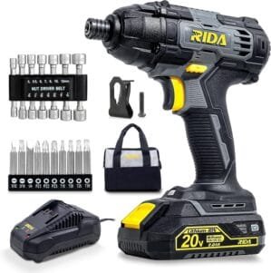 RIDA Cordless Impact Driver Kit,180N.m 20V Electric Impact Drill/Driver Set 1/4″ All-Metal Hex Chuck, 0-2800RPM Variable Speed, 2.0Ah Battery & Fast Charger, 25 Pcs S2 Bits &Tool Bag New Year Gifts