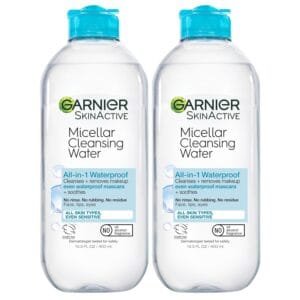 Garnier Micellar Water for Waterproof Makeup, Hydrating Facial Cleanser & Makeup Remover, Suitable for Sensitive Skin, Vegan, Cruelty Free, 13.5 Fl Oz (400mL), 2 Count