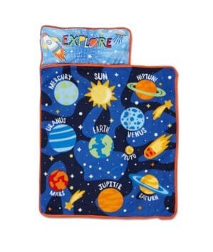 Baby Boom Funhouse Explore Planets & Outer Space Kids Nap Mat Set – Includes Pillow And Fleece Blanket – Great For Boys Napping during Daycare Or Preschool – Fits Toddlers, Blue