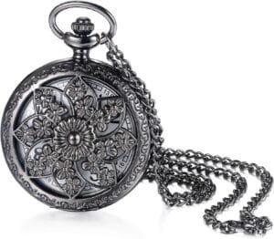 Avaner Antique Bronze Retro Hollow Rose Flowers Openwork Quartz Pocket Watch for Women