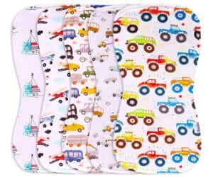 5 Pack Burp Cloths for Boys & Girls – Absorbent Organic Cotton Burping Cloth, Burp Towel, Burping Rags, Spit-up Cloth, Baby Wipe Cloth (5 Motor Beans)