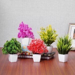 Set of 5 Bonsai Wild Artificial Plant with Pot (Multicoloured, 5 Pieces) Artificial Plants for Home Decor -Best Different Types of Decorative Plants Artificial Flowers with Pot