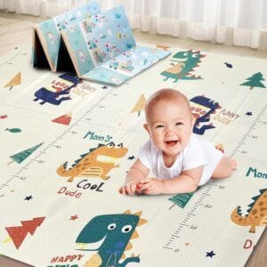 Speedy Saurus Double Sided Water Proof Baby Play Mat,Reversible Play Mats for Kids,Baby Carpet,for Crawling Baby,Extra Large Size(200Cmx150Cm) Multicolor