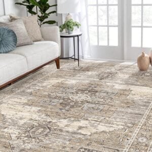 RUUGME Washable 5×7 Area Rugs – Large Rugs for Living Room Stain Resistant Carpet Vintage Rugs for Bedroom with Non Slip Backing Home Decor Floor Decoration Mat (5×7 Beige)