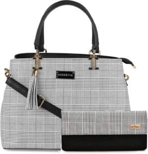 BELLISSA Women’s Checked Printed Artificial Leather Satchel Bag Combo | Ladies Handbag Shoulder Crossbody Combo, Black, M