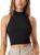 Women’s Sexy Sleeveless Rib-Knit Racer Back Tops High Neck Crop Tank Tops