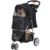 Foldable Pet Stroller for Cats and Dogs 3 Wheels Carrier Strolling Cart with Weather Cover, Storage Basket + Cup Holder (Black)