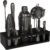 Highball & Chaser 13-Piece Cobbler Cocktail Shaker Set: Black Polished Stainless Steel Bartender Kit For Home Bar Cocktail Set | Laser Engraved Cocktail Tools | Plus E-Book with 30 Cocktail Recipes