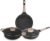 AGARO Imperial Granite Non Stick Cookware Set, 3pcs Cookware Set, 24cm Frying Pan with Glass Lid, 28cm Dosa Tawa, 28cm Kadai with Glass Lid, Cast Aluminium Body, Gas & Induction Compatible, Dark Grey