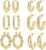 Gold Hoop Earrings Set for Women, 6 Pairs 14K Gold Plated Lightweight Hypoallergenic Chunky Open Twisted Hoops Earrings Pack Jewelry
