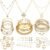 IFKM 36 PC Gold Plated Jewelry Set with 4 Necklace, 11 Bracelet, 7 Ear Cuffs Earring, 14 Knuckle Rings for Women Girls Valentine Anniversary Birthday Friendship Gift