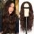 AISI HAIR Copper Brown Wig for Women,Long Wavy Lace Hairline Synthetic Middle Part Wigs for Daily Party-26 Inch